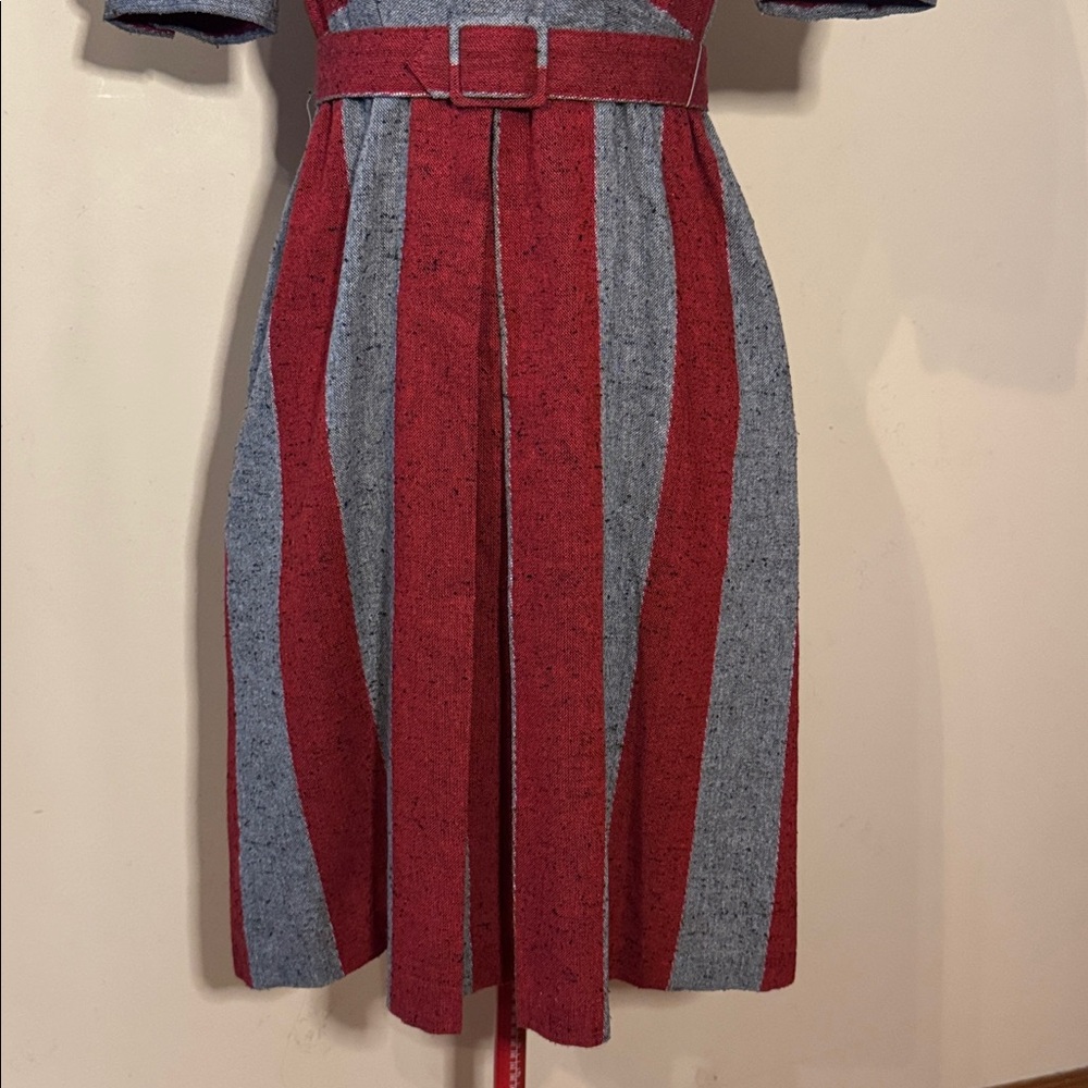 Vintage Jolibel Red and Grey Striped Pleated Dress - Picture 6 of 16